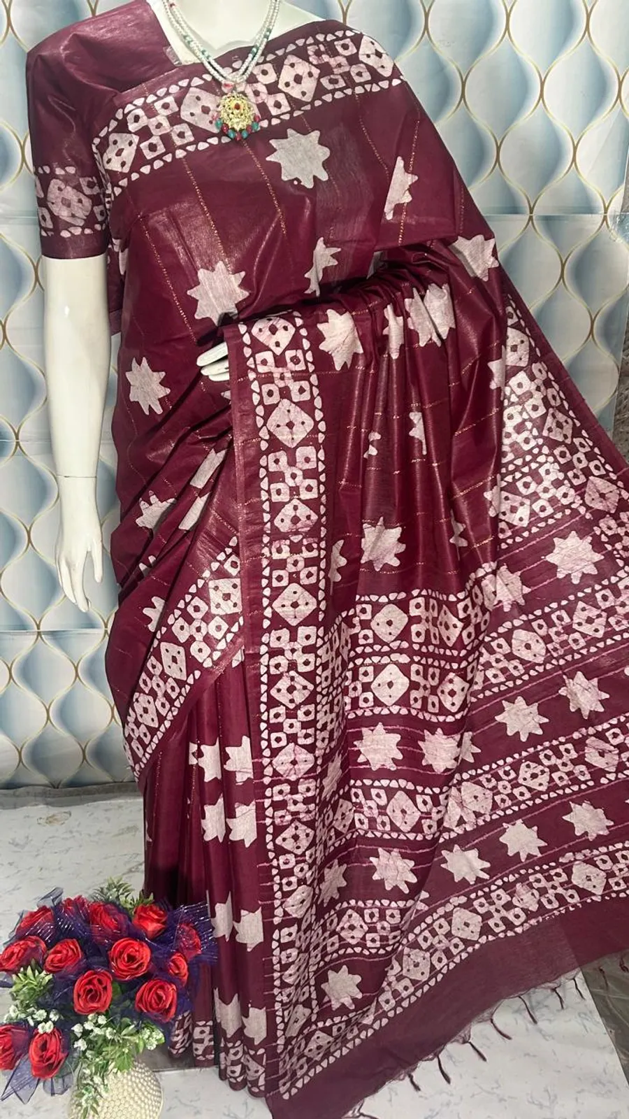 Elegant Katan Silk Batik Print Saree – Handcrafted Heritage with a Modern Touch